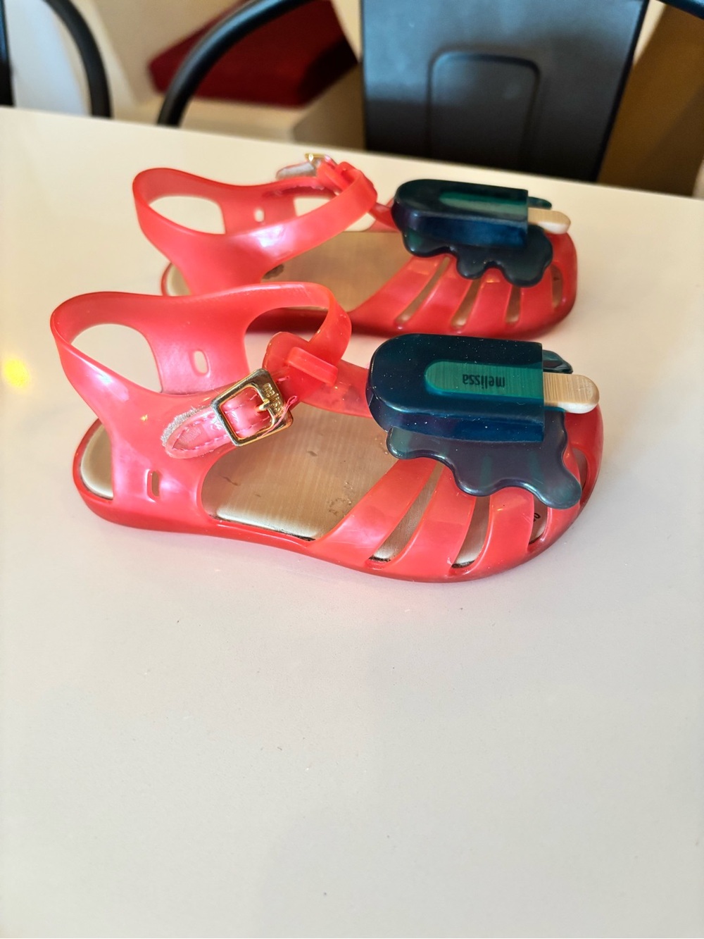 Melissa Kids Pink Jelly Sandals with Blue Popsicle Charm - Picture 2 of 3